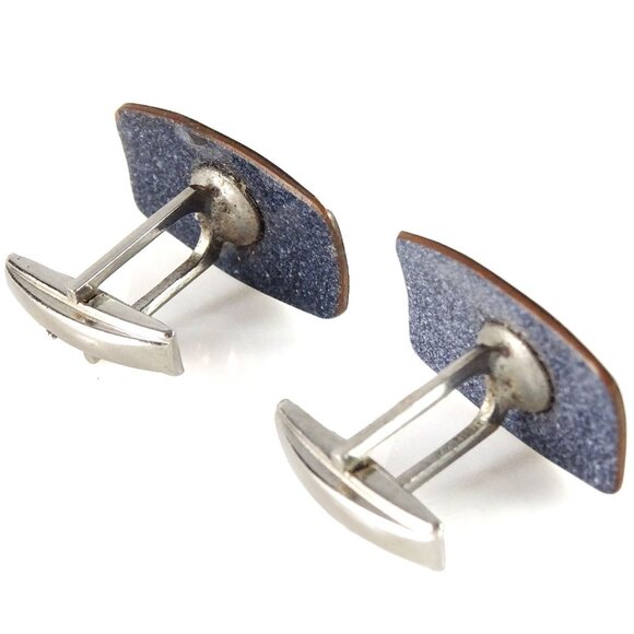 1960s Modernist Atomic Black Enamel Copper Cufflinks – Mid-Century Vintage - Picture 2 of 4